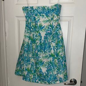 Lilly Pulitzer Blue and Green Strapless Dress